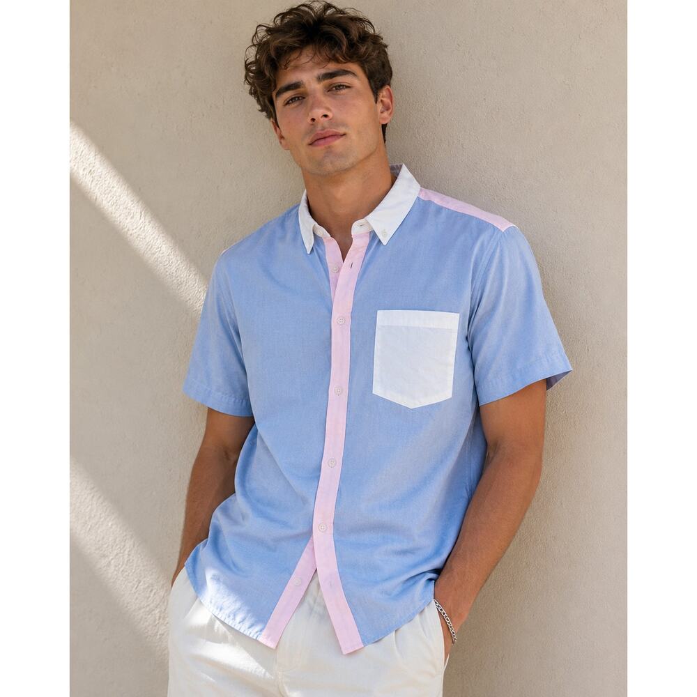 Forever 21 Men Pastel Colorblock Short Sleeve Button-Up Shirt Size X-Large NWT